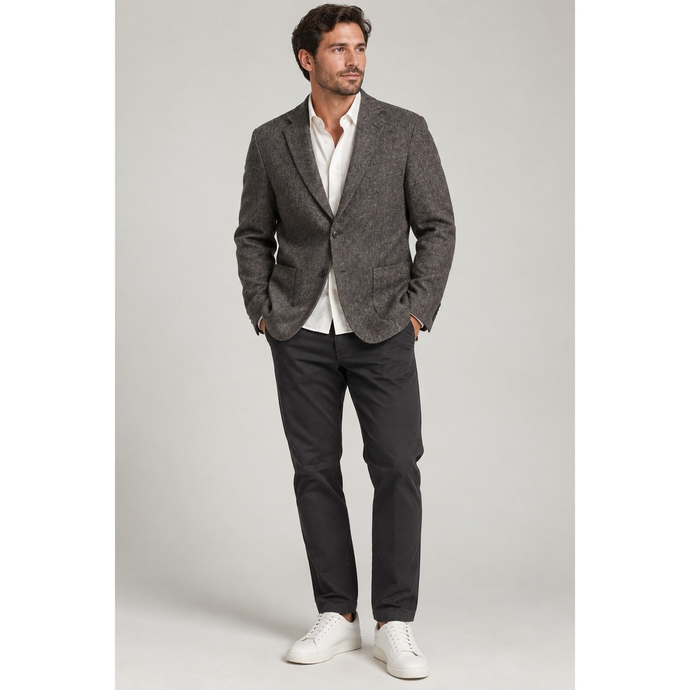Uniqlo Blazer Mens Medium Brown Herringbone Wool Blend Tweed Sport Coat